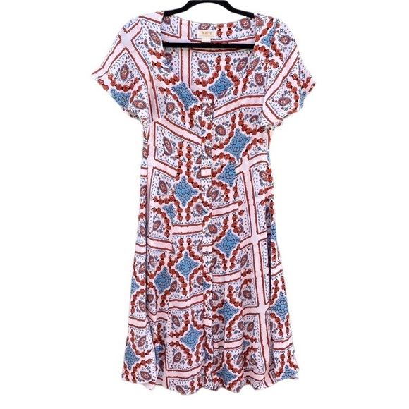 Maeve Anthropologie Praslin Lion Floral Button Front Flutter Sleeve Dress Sz 2 - Picture 1 of 9